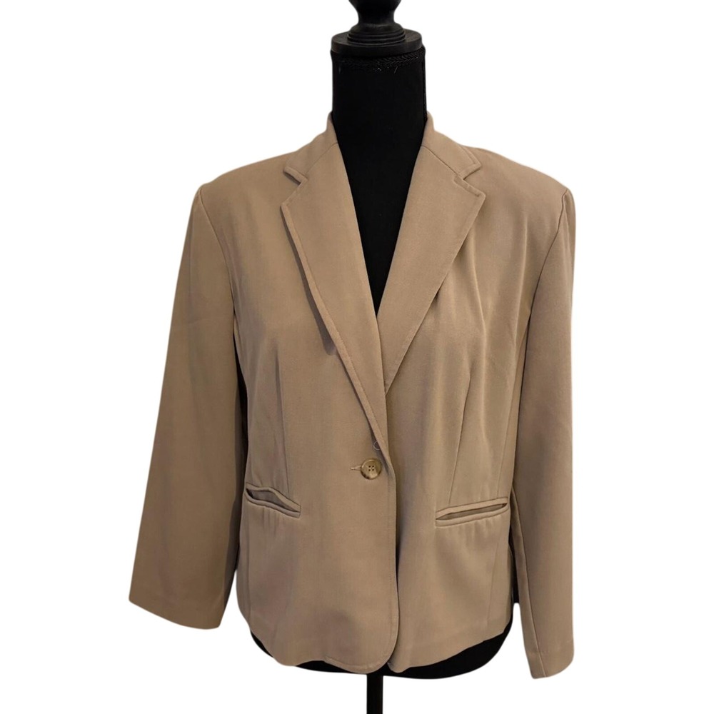 Pantology Petite Tan Blazer Single Button Khaki Professional Jacket Size 6P